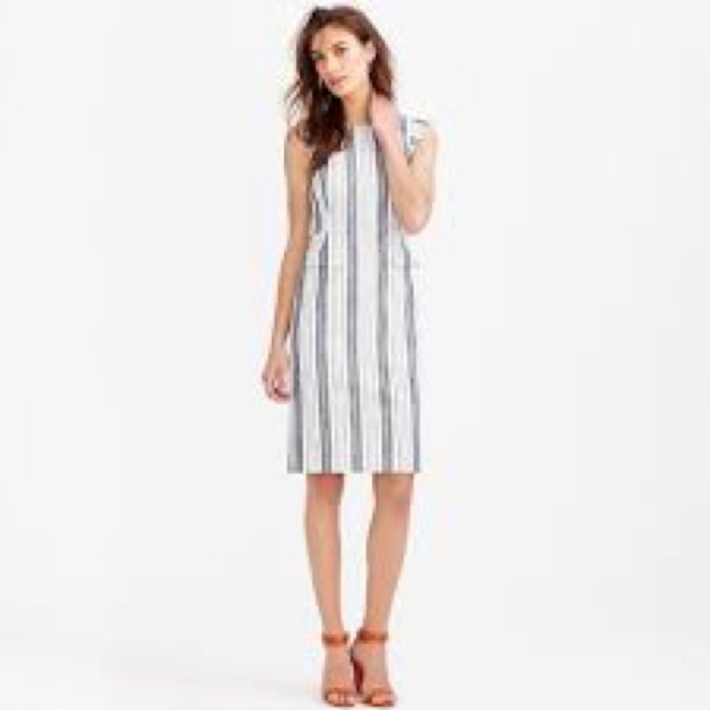BOGO J. Crew Blue and White Sheath Midi Dress cap sleeve pockets 8 petite